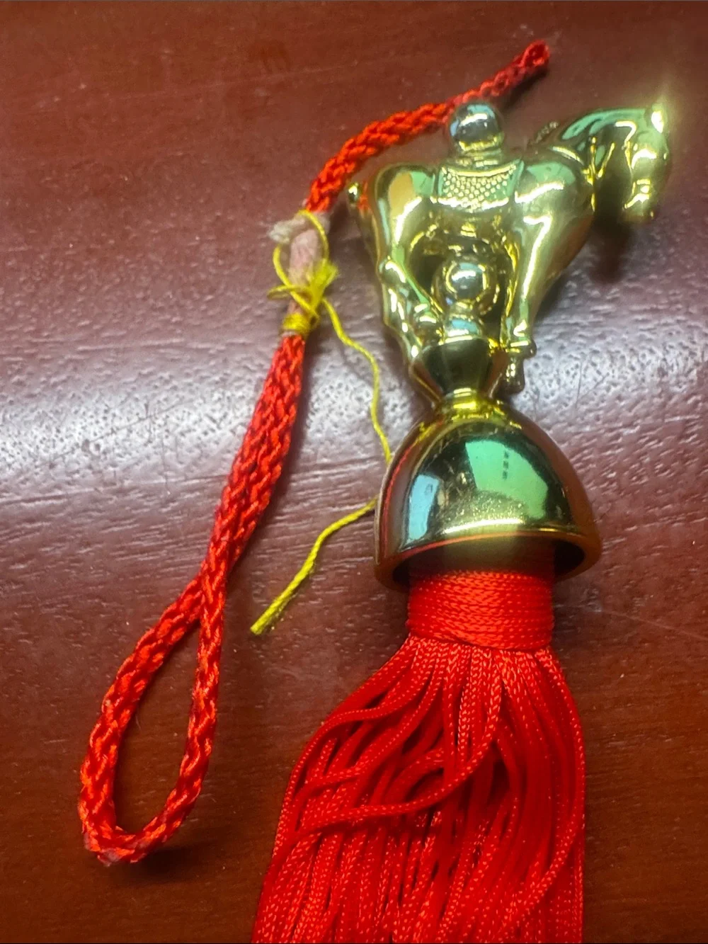 Source Unknown Red Tassel Charm with Gold Horse Accent